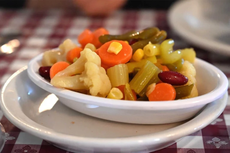 Bowl of Amish chow chow, a colorful medley of pickled vegetables