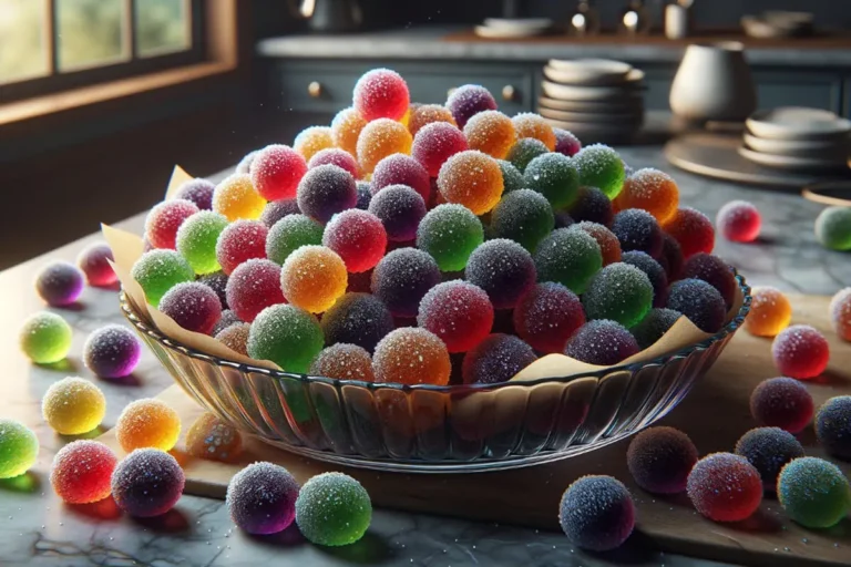 Multicolored candied grapes in a dish.