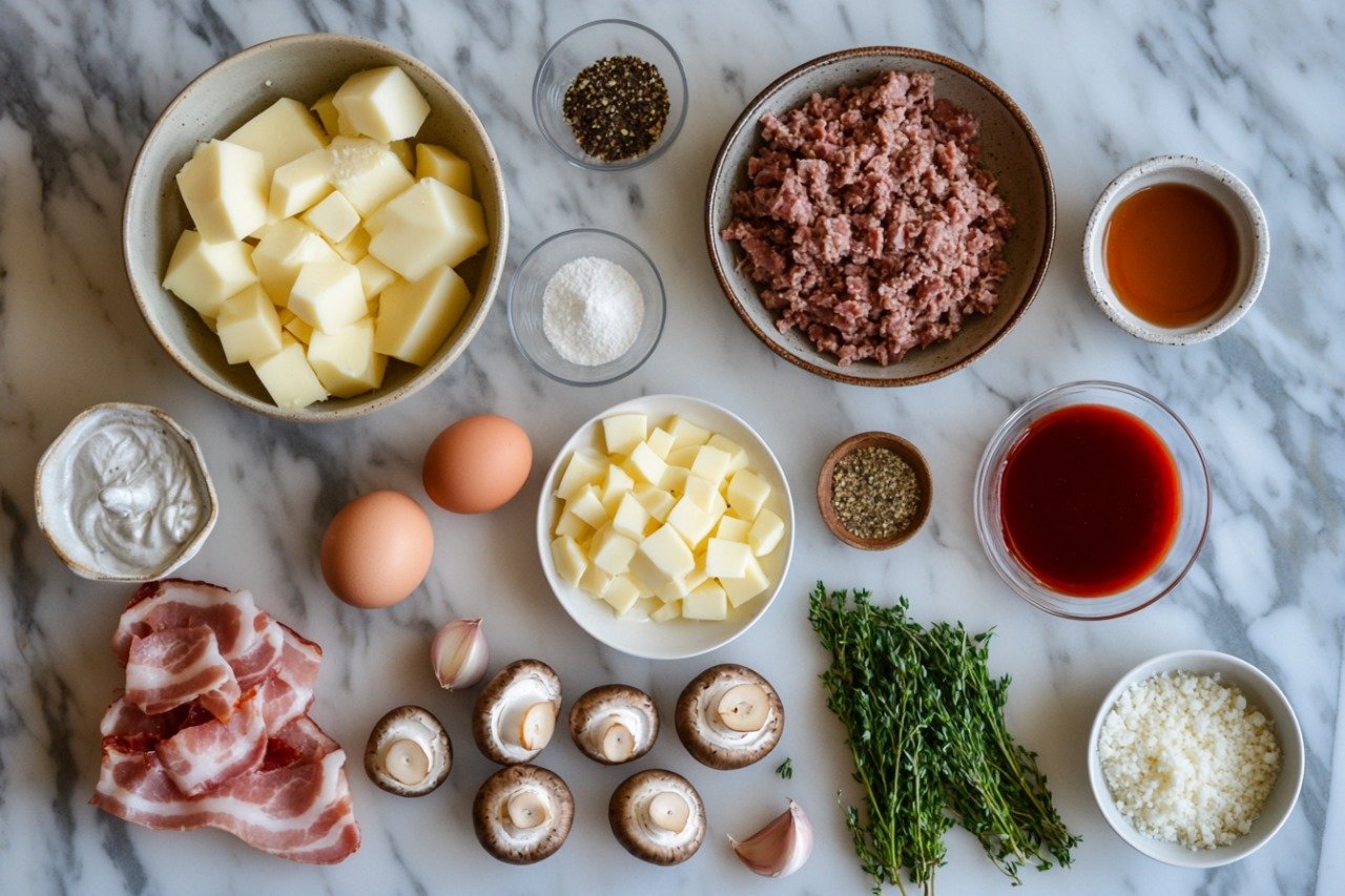 Ingredients for meatloaf with bacon 