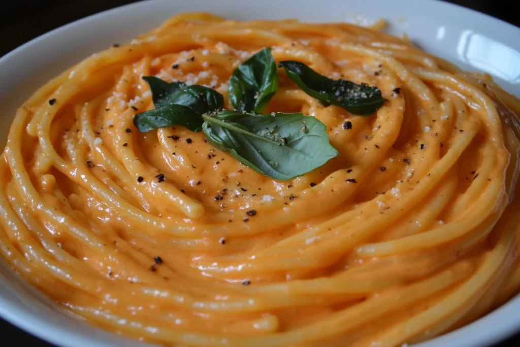 Cheesy Garlic Parmesan Spaghetti With Cream Cheese And Tomato Sauce