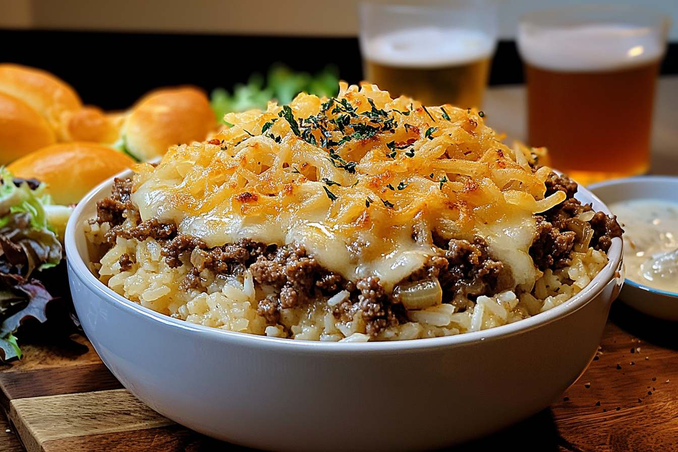 French Onion Ground Beef and Rice Casserole Recipe.