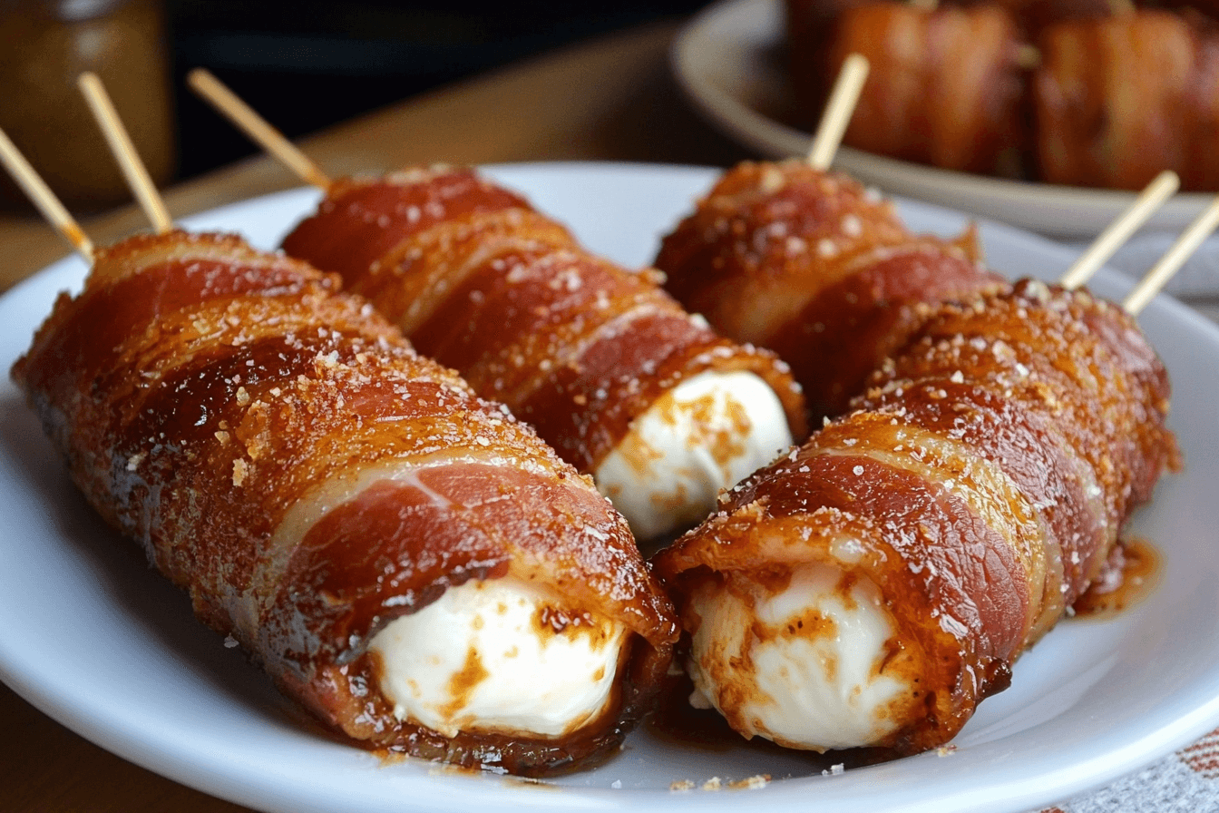 BBQ Bacon Wrapped Mozzarella Sticks appetizers