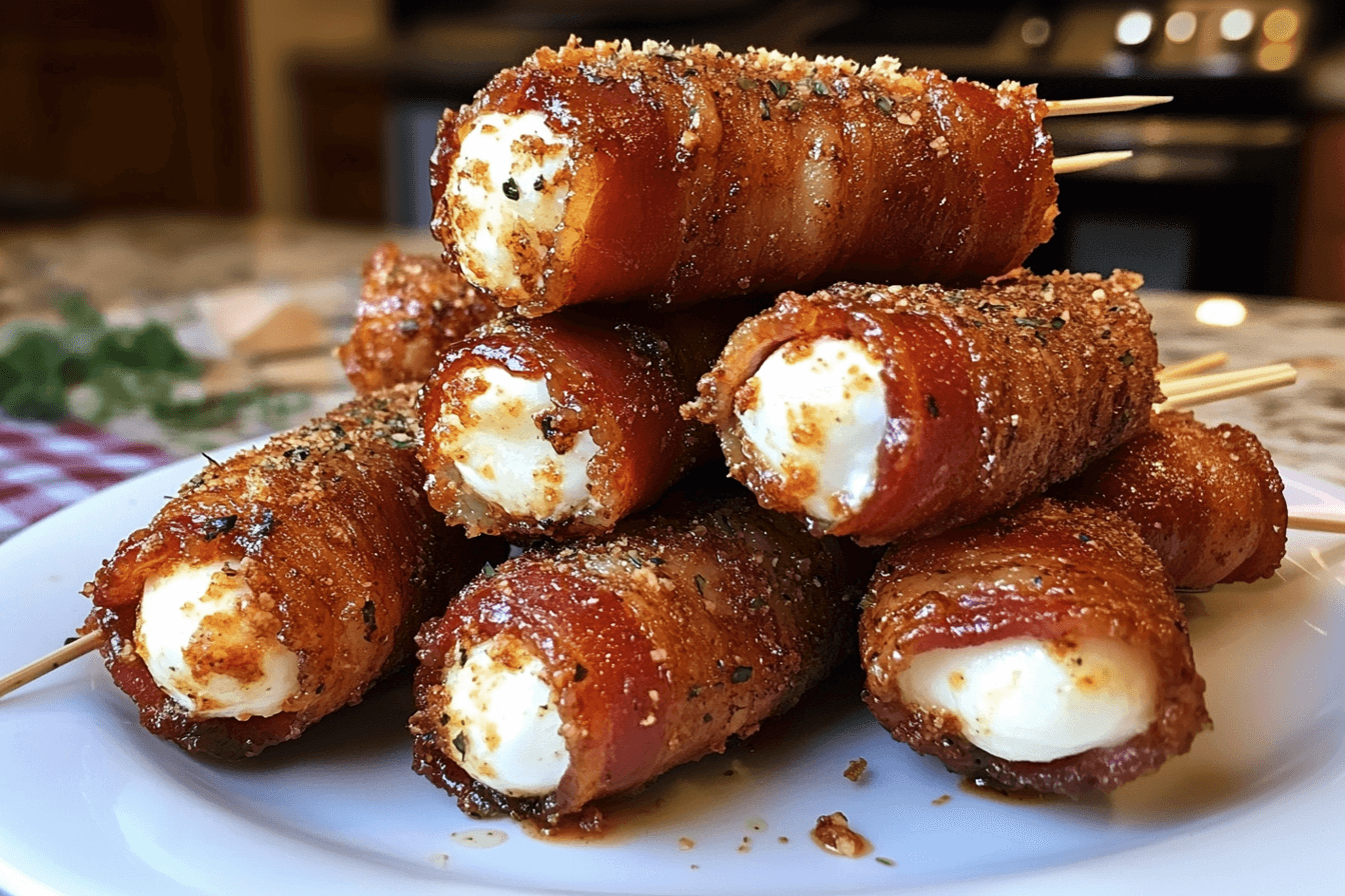 BBQ Bacon Wrapped Mozzarella Sticks