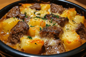 Crockpot Loaded Steak And Potato Bake 