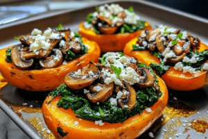 Stuffed Sweet Potatoes With Spinach, Mushroom, And Feta Recipe