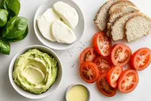 Avocado, Mozzarella, And Tomato Grilled Cheese Ingredients
