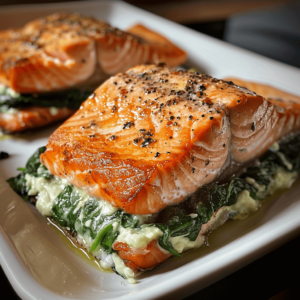 Blackened Salmon Stuffed With Spinach & Parmesan Recipe