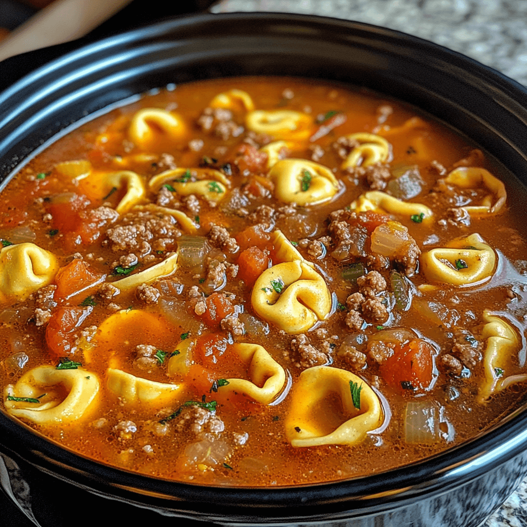 Slow Cooker Tomato Tortellini Soup With Ground Beef Recipe