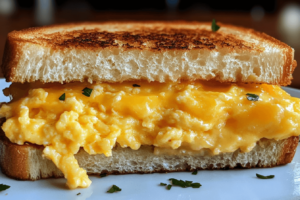 Cheesy scrambled egg sandwich