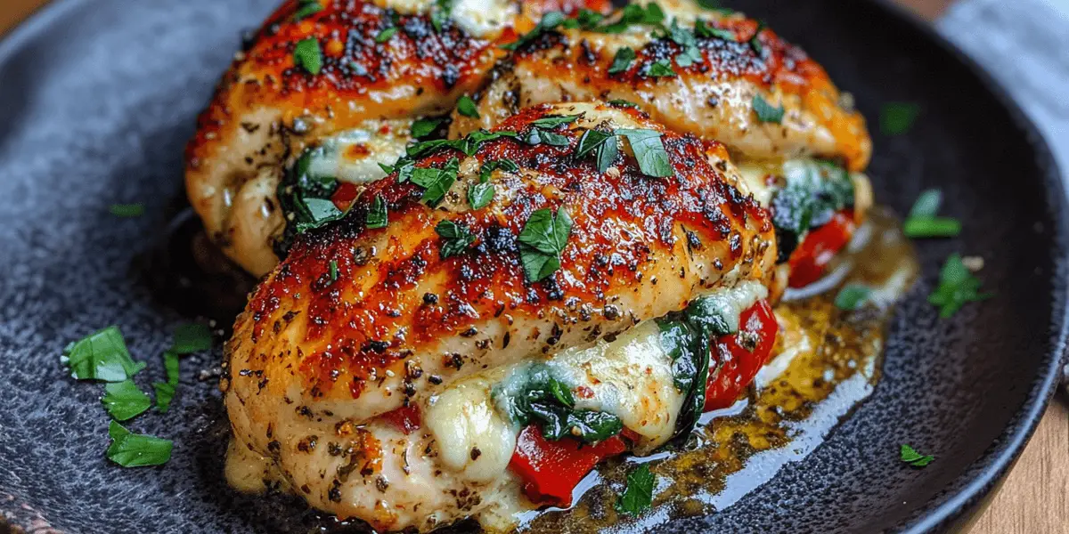 Roasted Red Pepper, Spinach, And Mozzarella Stuffed Chicken Recipe