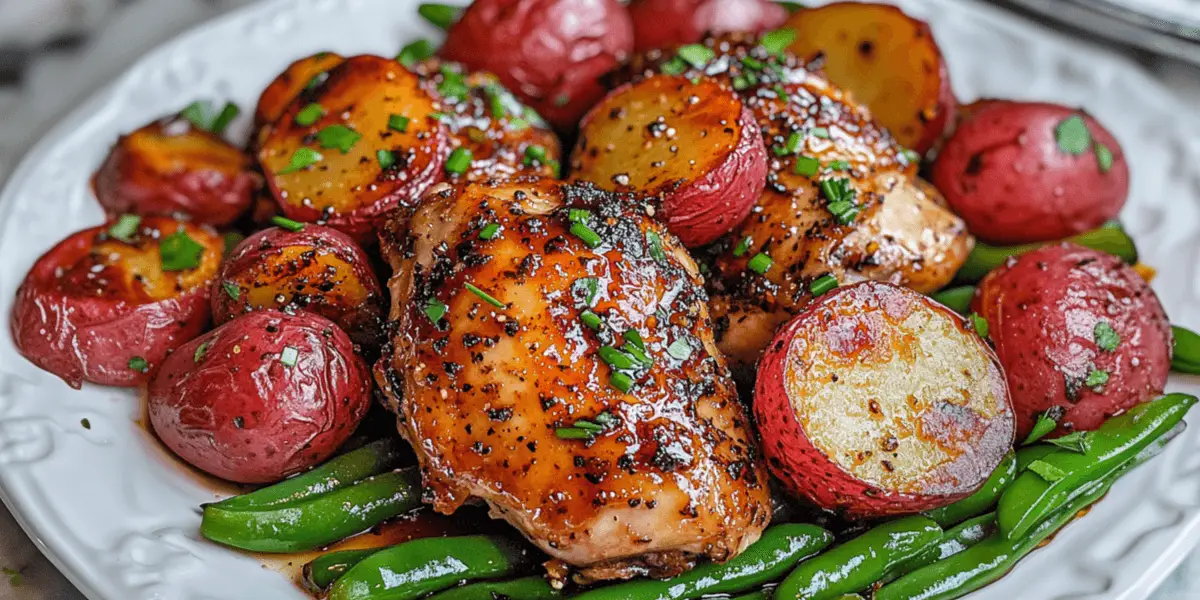 One Pan Honey Garlic Chicken With Red Potatoes And Green Beans Recipe