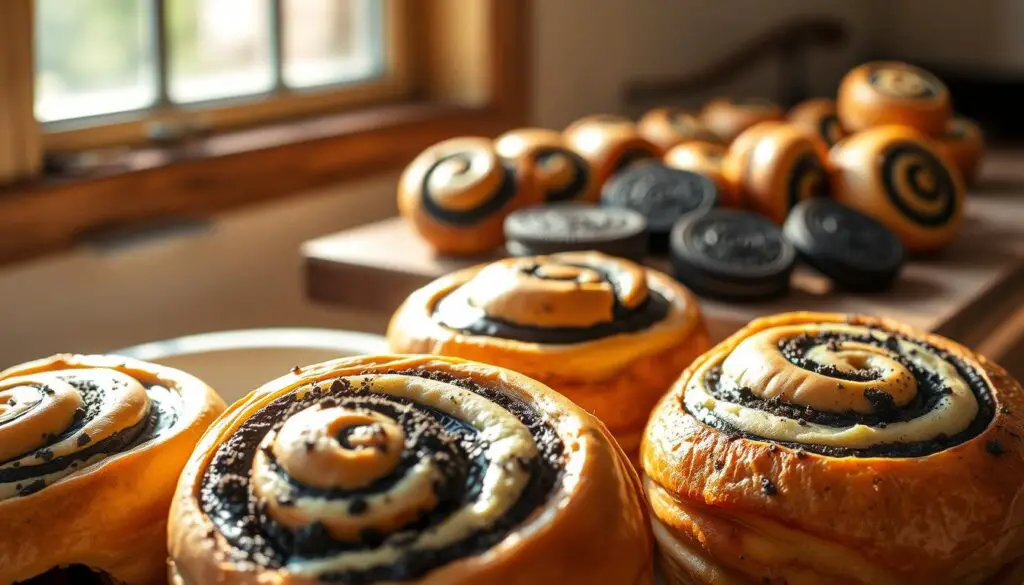 variations of Oreo-filled cinnamon rolls