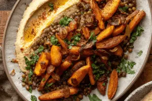 Roasted Carrots And Lentil Salad With Hummus