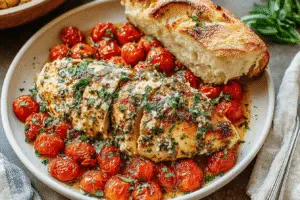Creamy Pesto Chicken with Roasted Tomatoes