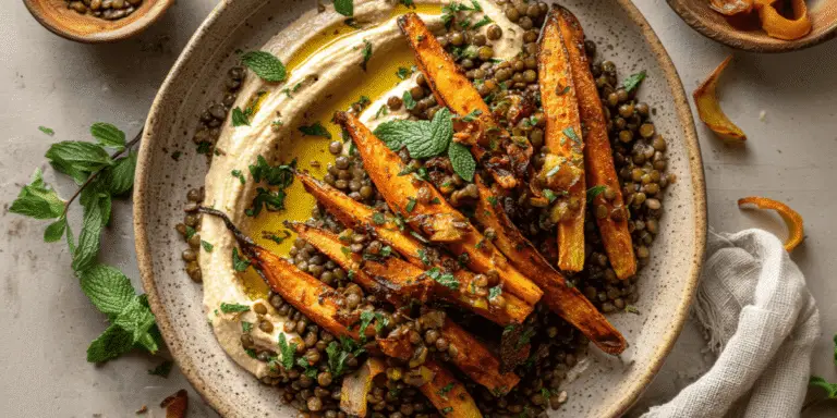 Roasted Carrots And Lentil Salad With Hummus Recipe