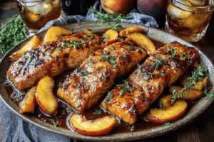 Roasted Peach Bourbon Salmon