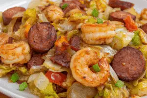Fried Cabbage With Shrimp, Sausage & Bacon