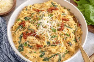 Creamy chicken dinner with tuscan flavors