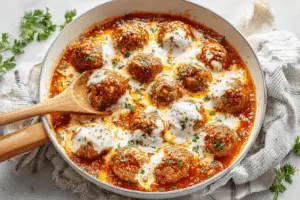 ricotta meatballs with marinara sauce and side dishes