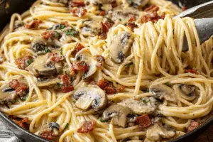 creamy bacon mushroom pasta with vegetables