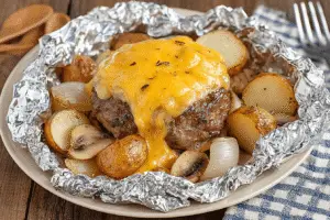 Mushroom And Cheese Burger Foil Packets