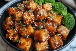 Crispy Tofu with Honey Soy Glaze