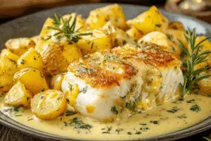 Rosemary Cream Sauce Cod & Potatoes