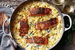 Corn Orzo With Salmon