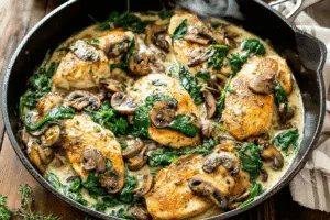 Chicken, Spinach, And Mushroom Bake
