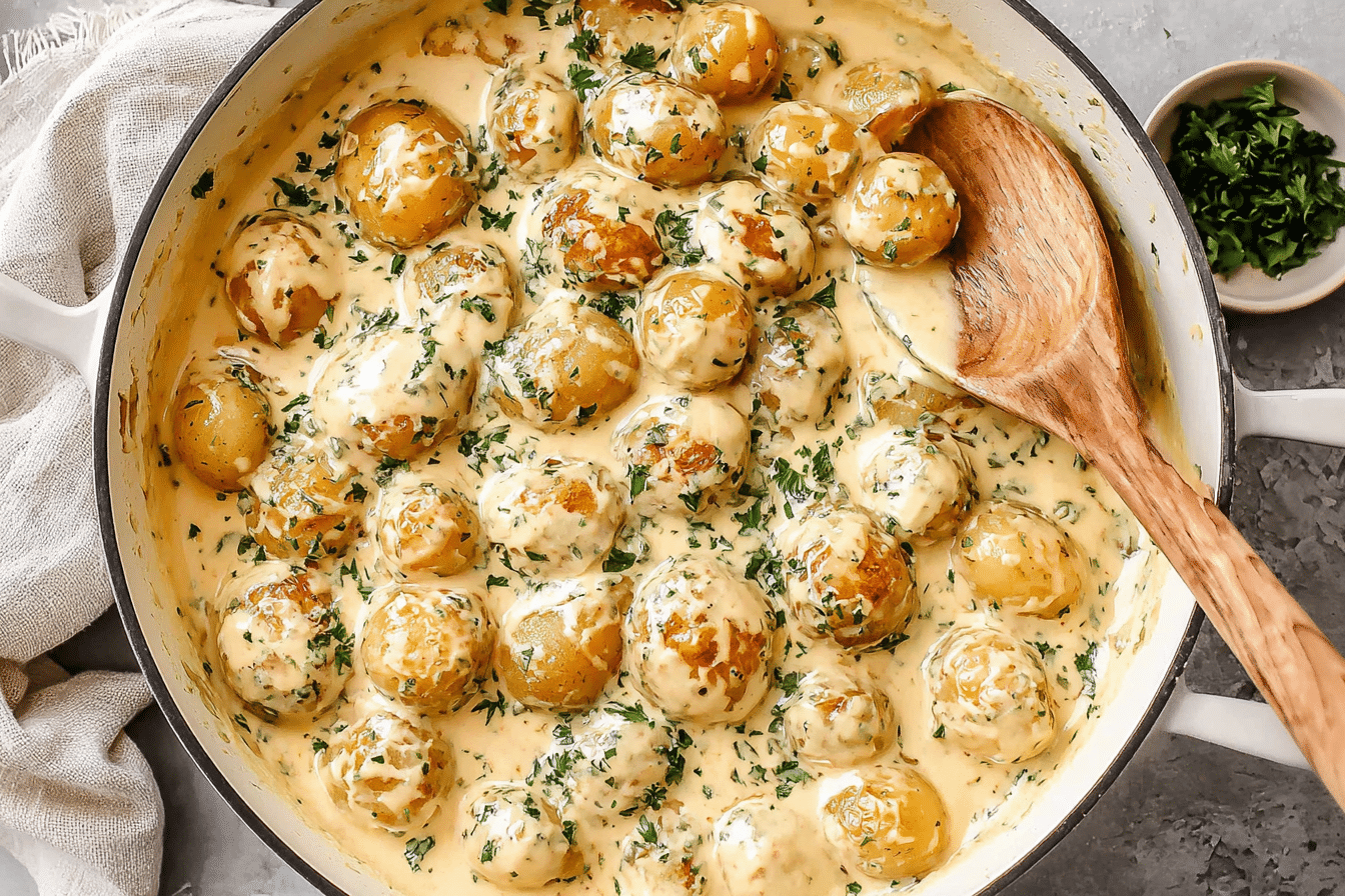 Creamy Garlic Parmesan Baby Potatoes Recipe
