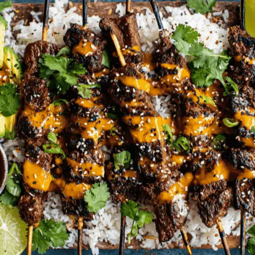 Sesame Ginger Steak Skewers With Peanut Sauce Recipe