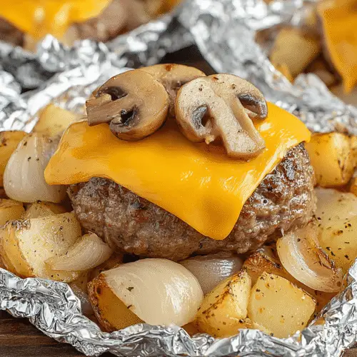 Mushroom And Cheese Burger Foil Packets Recipe