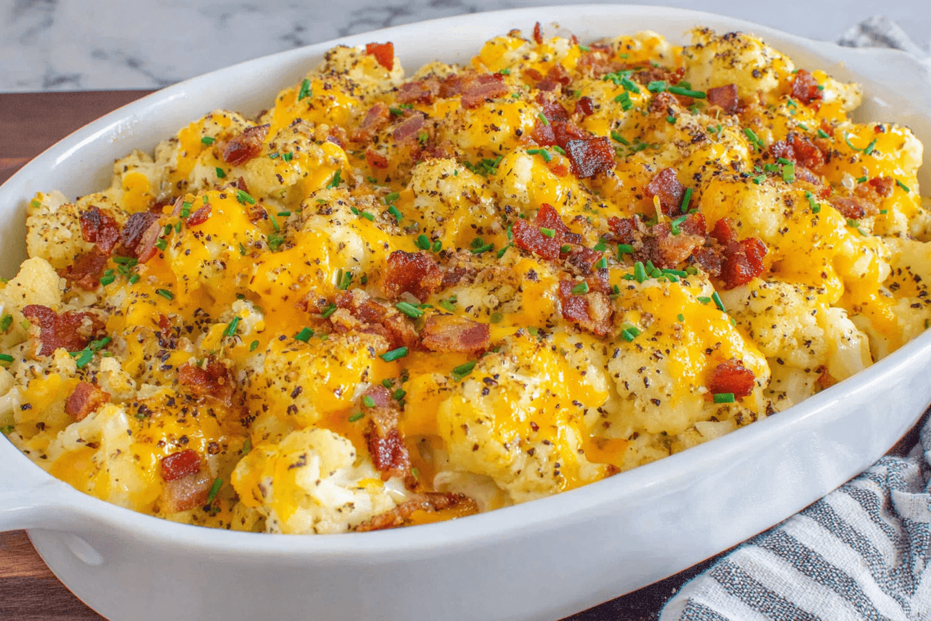 Cheesy Bacon Cauliflower Casserole Recipe