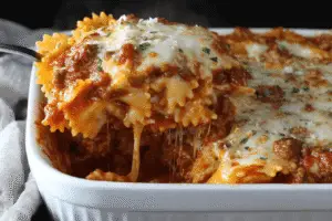Cheesy Bowtie Pasta With Beef Marinara