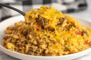Cheesy Ground Beef Rice Casserole