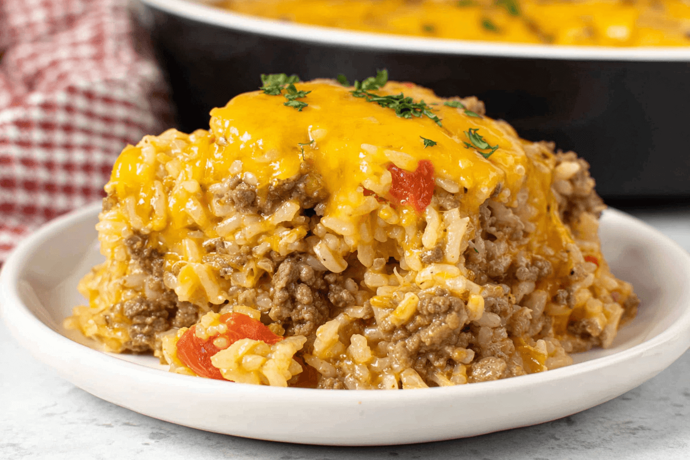 Cheesy Ground Beef Rice Casserole Recipe