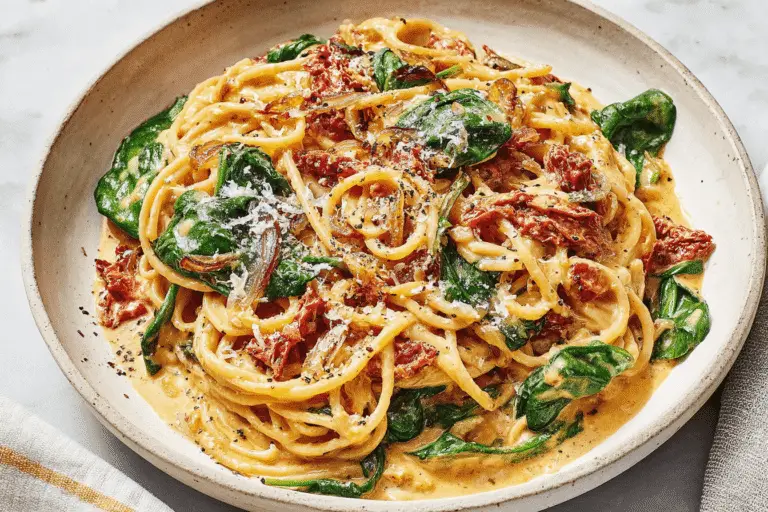 Creamy Sun-Dried Tomato Spinach Pasta Recipe
