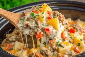 Crockpot Cheesesteak Potato Casserole
