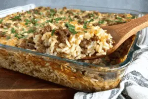 French Onion Ground Beef And Rice Casserole