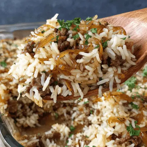 French Onion Ground Beef And Rice Casserole recipe