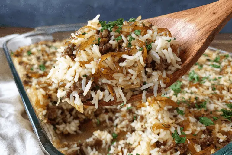 French Onion Ground Beef And Rice Casserole recipe
