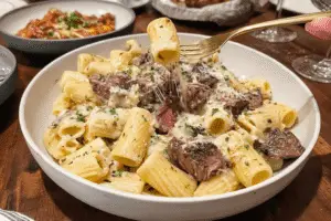 Steak Pasta with Creamy Parmesan Sauce