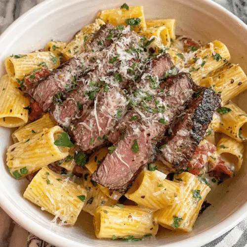 Steak Pasta with Creamy Parmesan Sauce Recipe