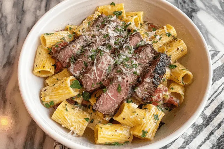 Steak Pasta with Creamy Parmesan Sauce Recipe