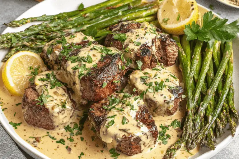 Steak with Parmesan Cream Sauce and Cheesy Mashed Potatoes Recipe