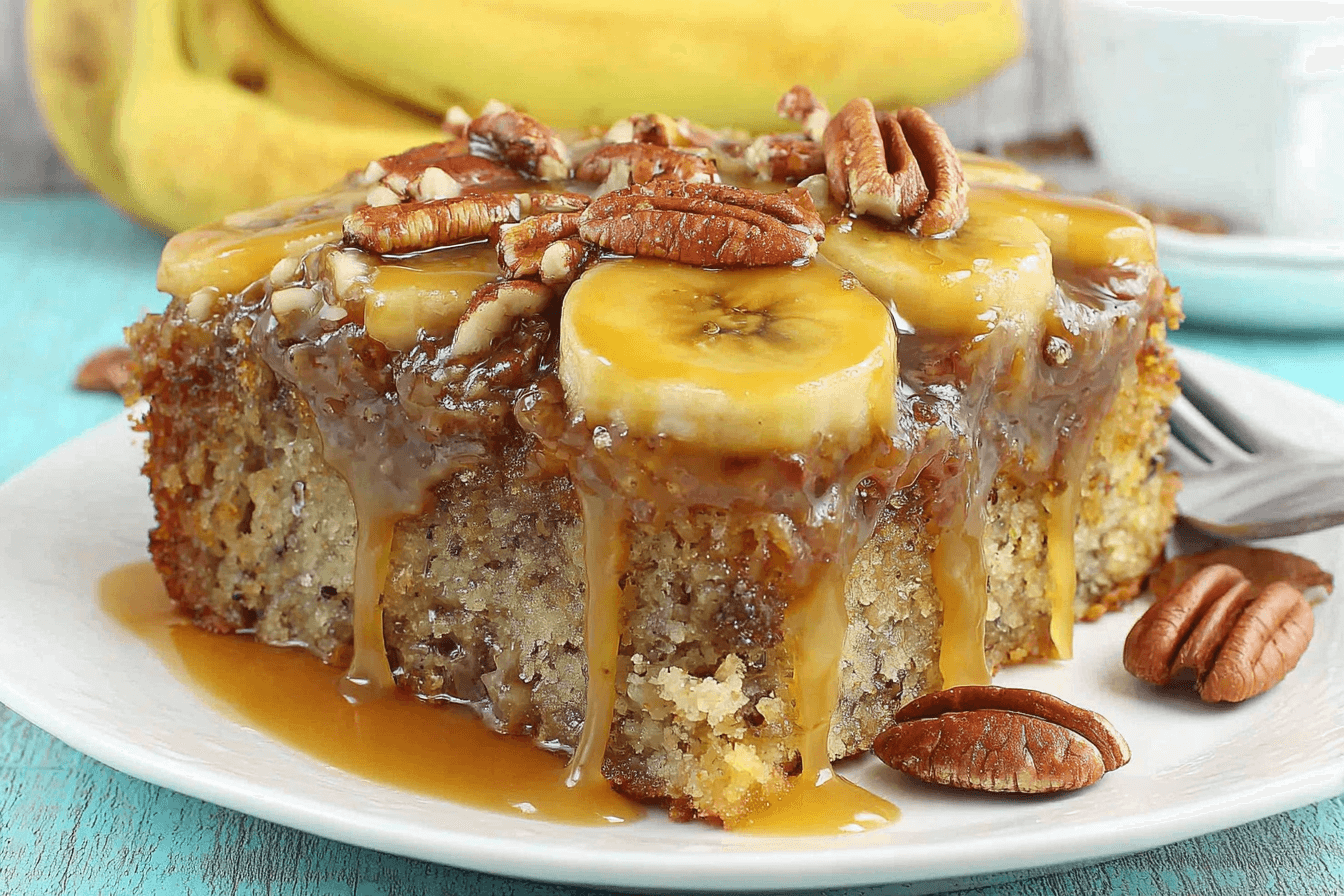 Banana Upside-Down Cake with Caramel Glaze Recipe