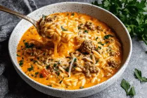 Beef Orzo Recipe With A Tomato Cream Sauce
