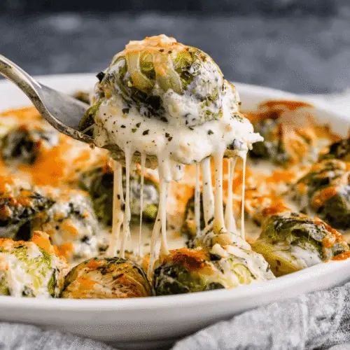 Cheesy Garlic Brussels Sprouts Bake Recipe