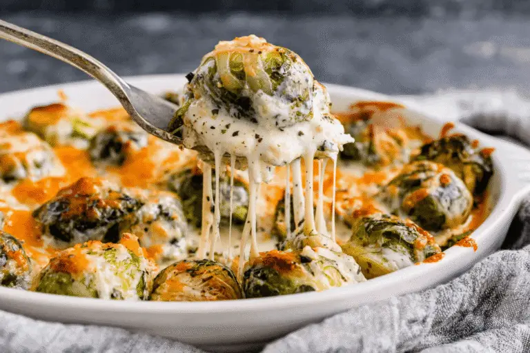 Cheesy Garlic Brussels Sprouts Bake Recipe