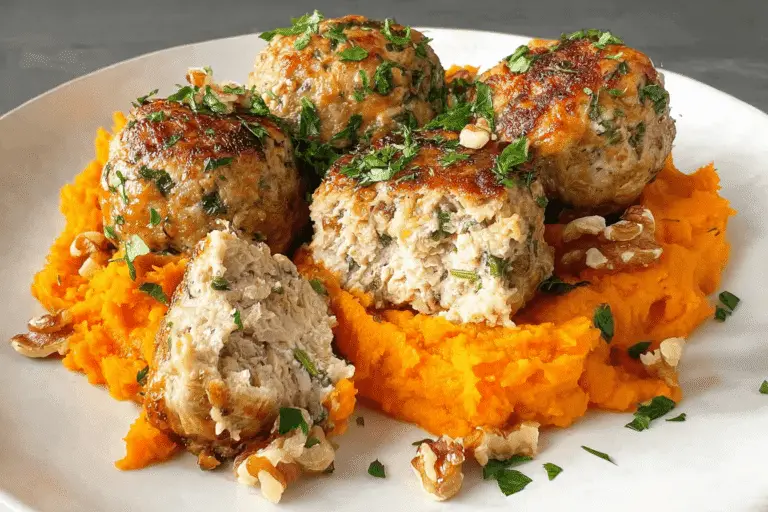 Chicken Apple Meatballs with Mashed Sweet Potatoes Recipe
